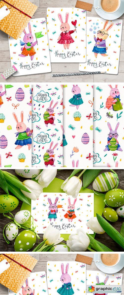 Watercolor Easter Rabbits