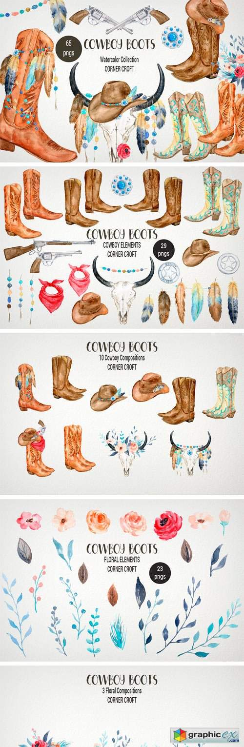 Watercolor Cowboy Boots Collection