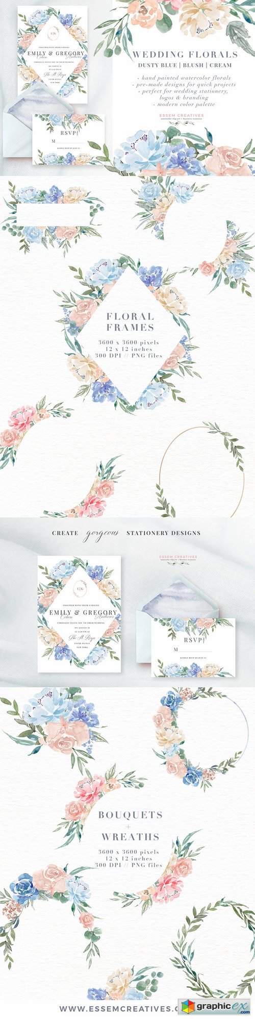 Wedding Watercolor Flowers Graphics