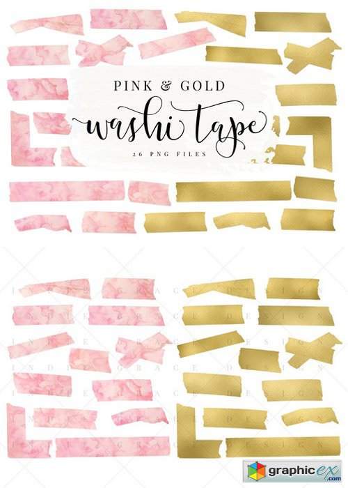 Pink Watercolor & Gold Washi Tape