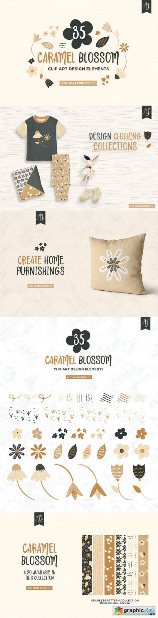 Floral Clipart Set - Caramel Blossom