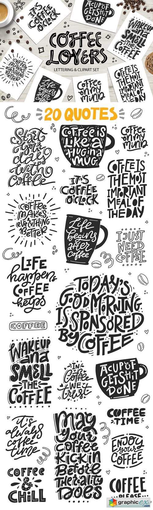 Coffee Lovers - cliart & lettering