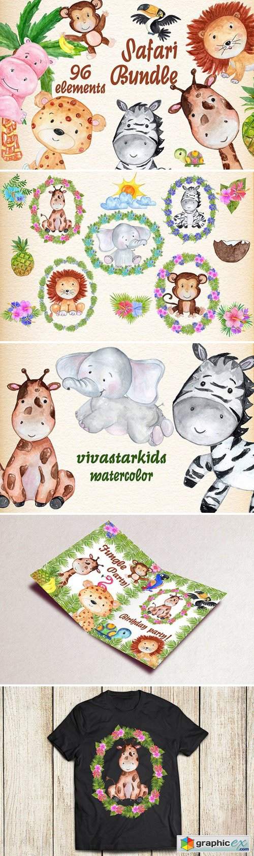 Safari Animals. Watercolor bundle