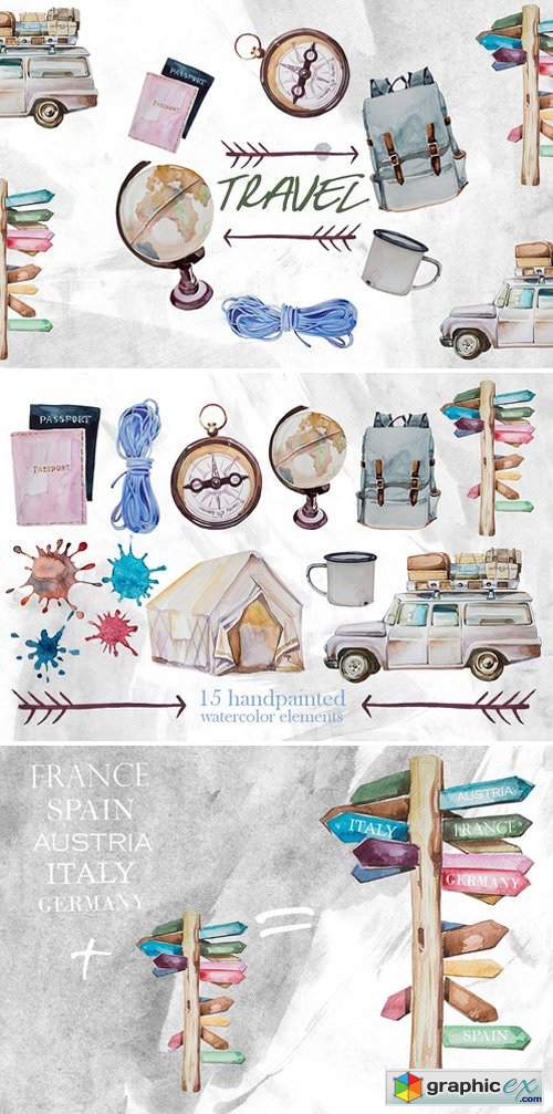 Watercolor Travel Clipart