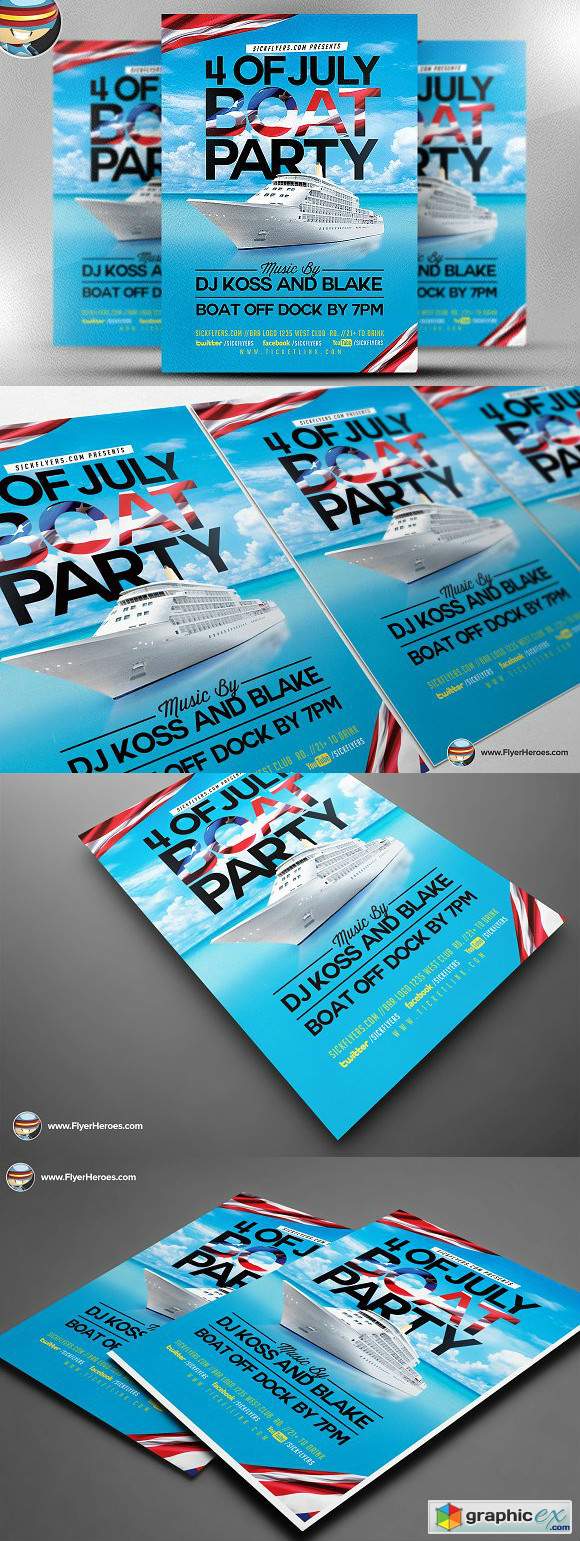 4TH of July Boat Party Flyer Template