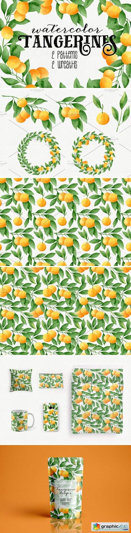 Watercolor Tangerines + Patterns