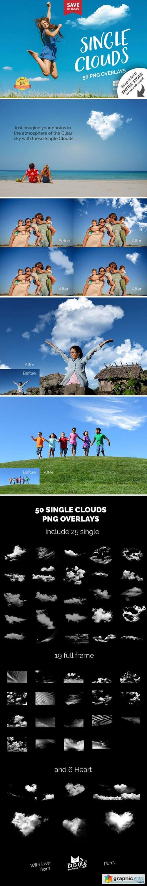50 Single Clouds Photo Overlays