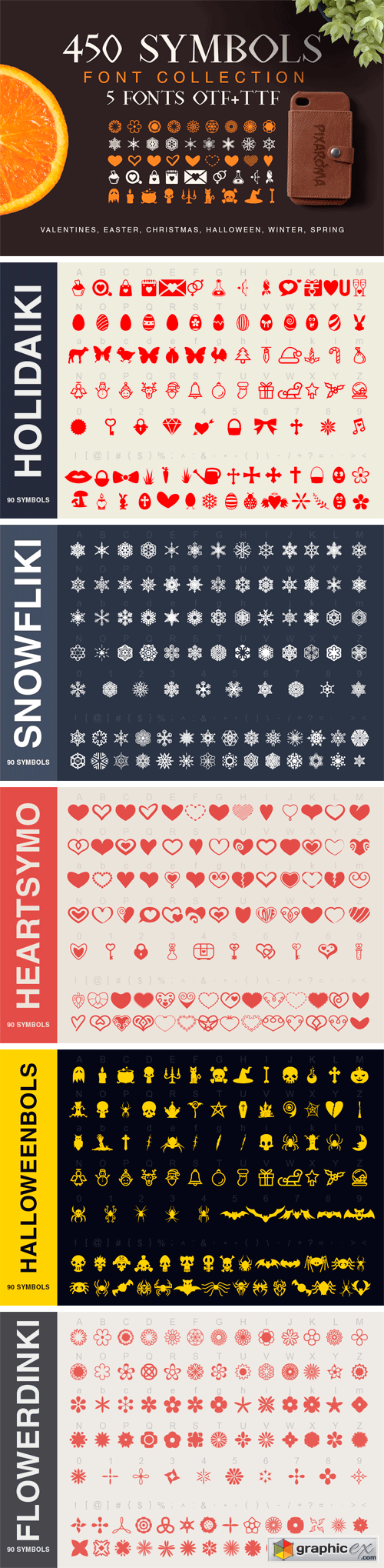 Fontbundles - Symbols Font Collection - 450 Elements