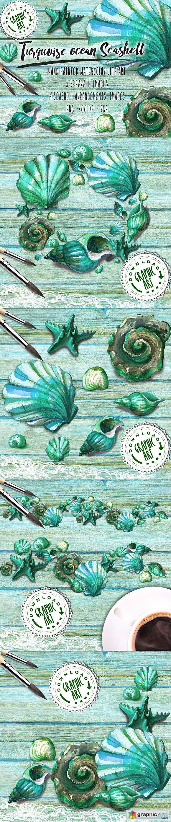 Watercolor clipart Seashell wreath