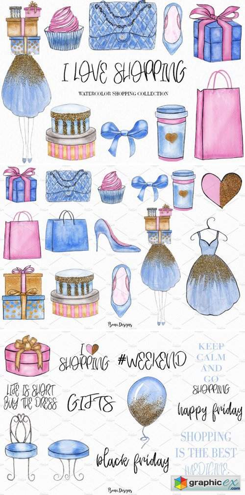 Watercolor Fashion Shopping Clipart