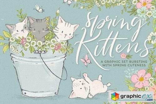 Spring cute kittens graphics bundle