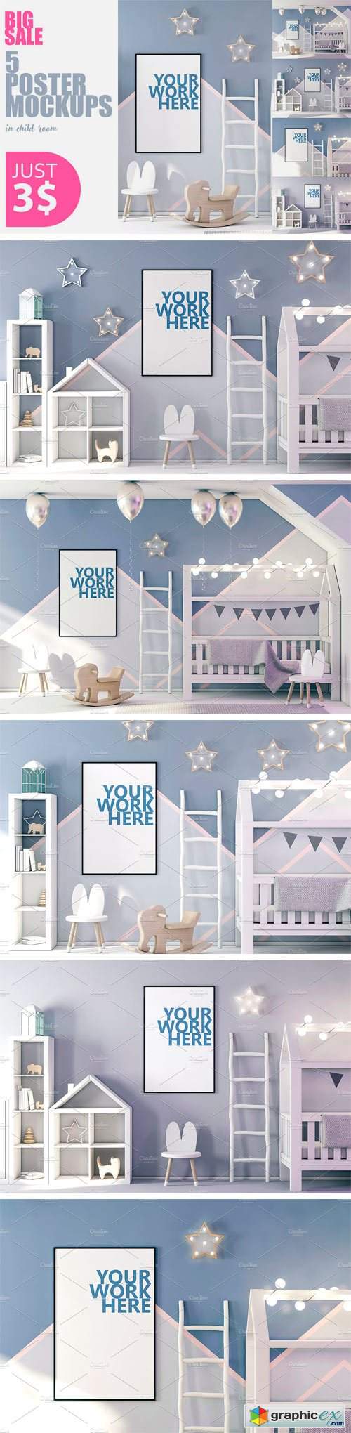 PSD Posters Mockup in Child Interior