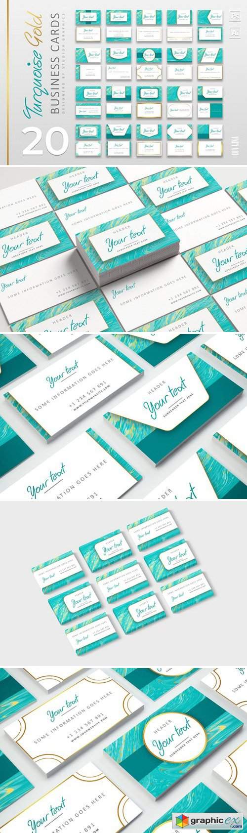 20 Turquoise-Gold Business Cards