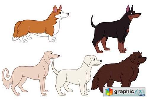 16 Dog breed illustrations