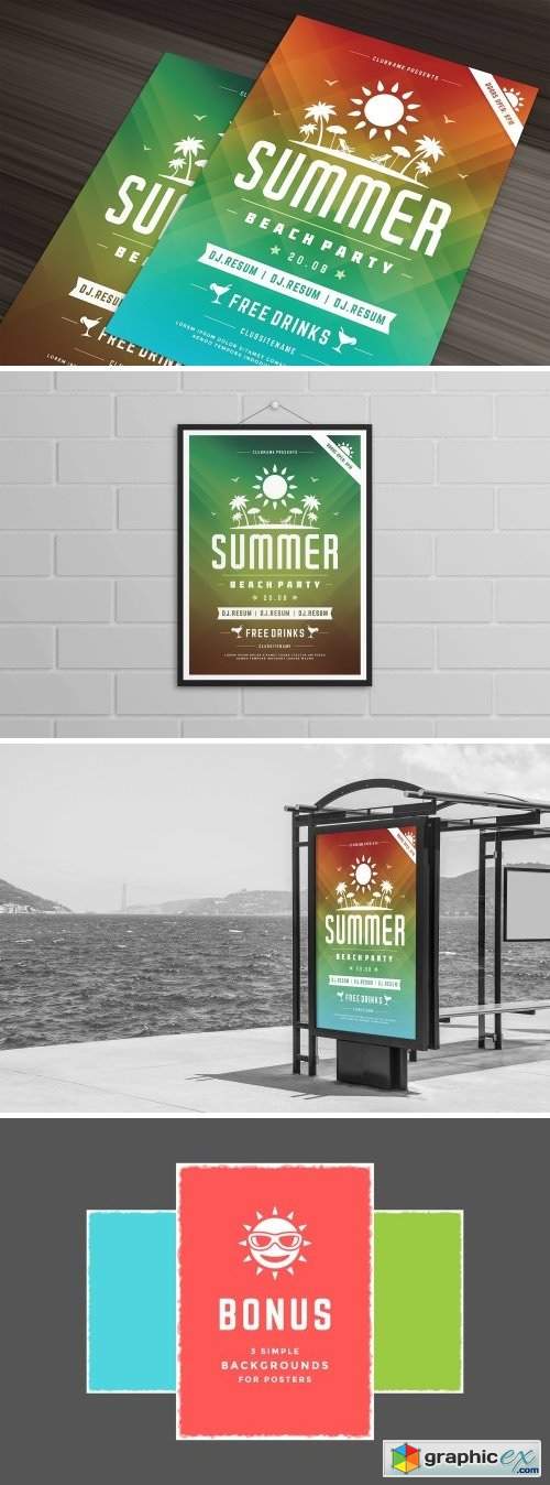 Summer beach party flyer template 1452407