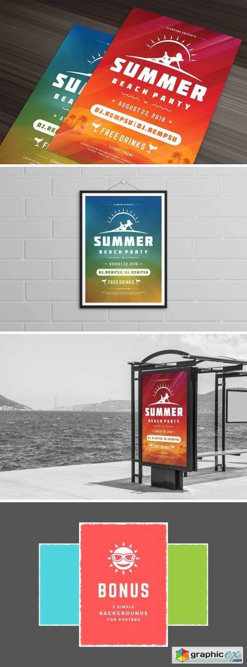 Summer beach party flyer template 1452408