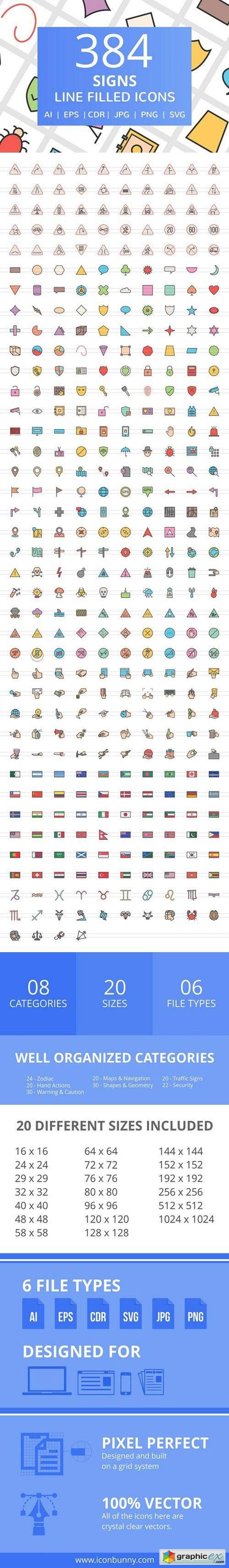 384 Sign Filled Line Icons