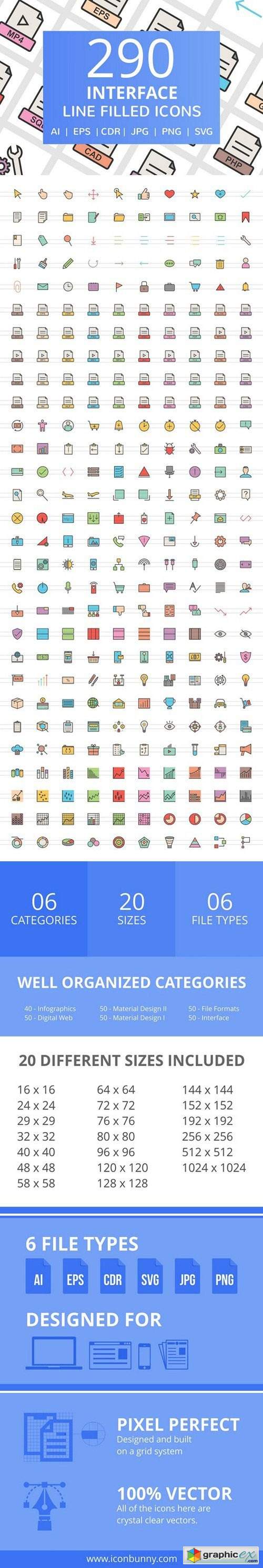 290 Interface Filled Line Icons