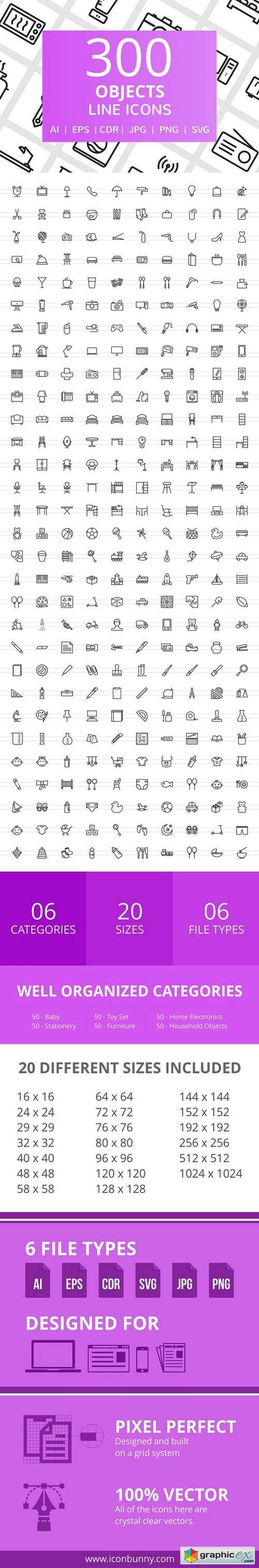 300 Objects Line Icons