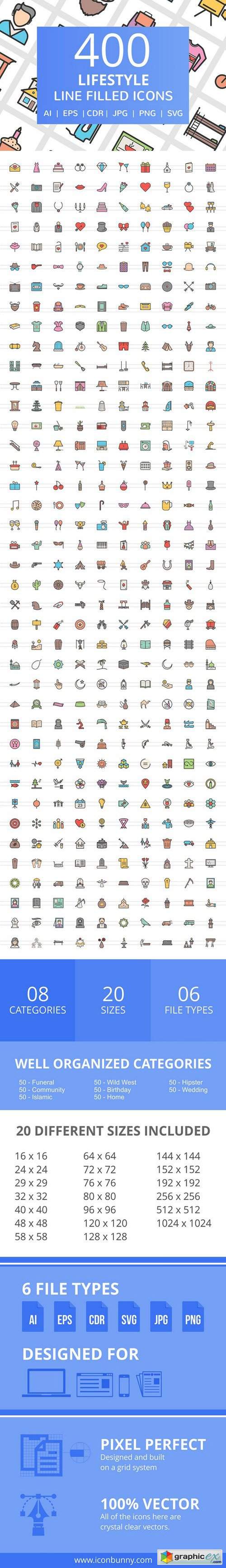 400 Lifestyle Filled Line Icons