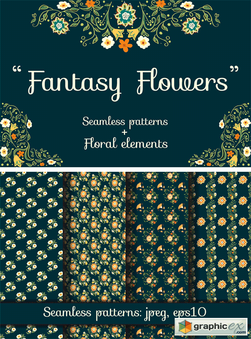 Fantasy Flowers. Seamless Patterns