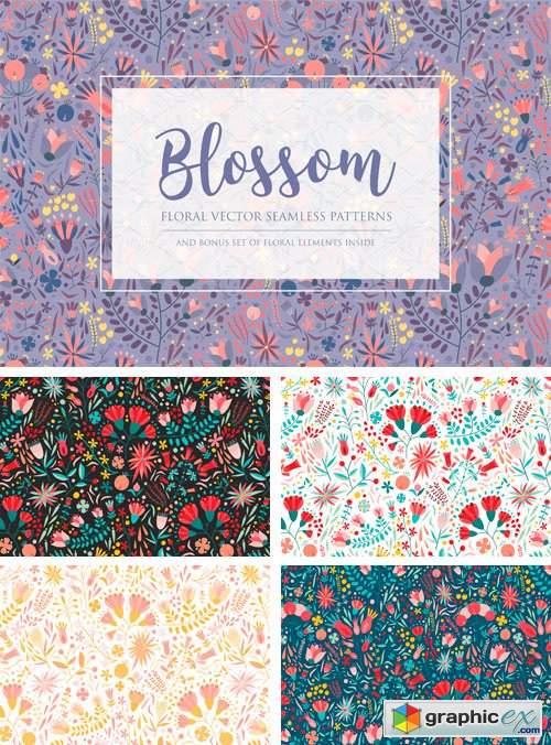 Floral Seamless Pattern and Skunks