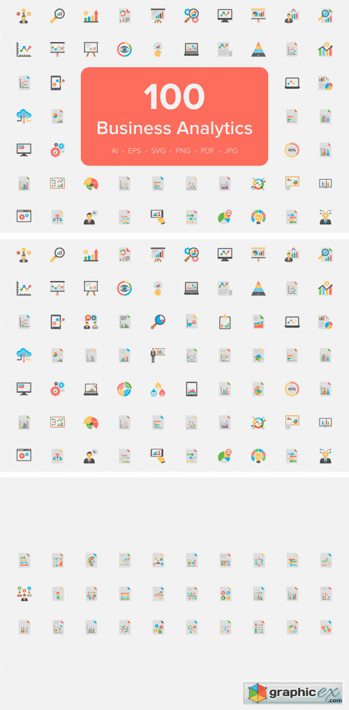100 Business Analytics Flat Icons