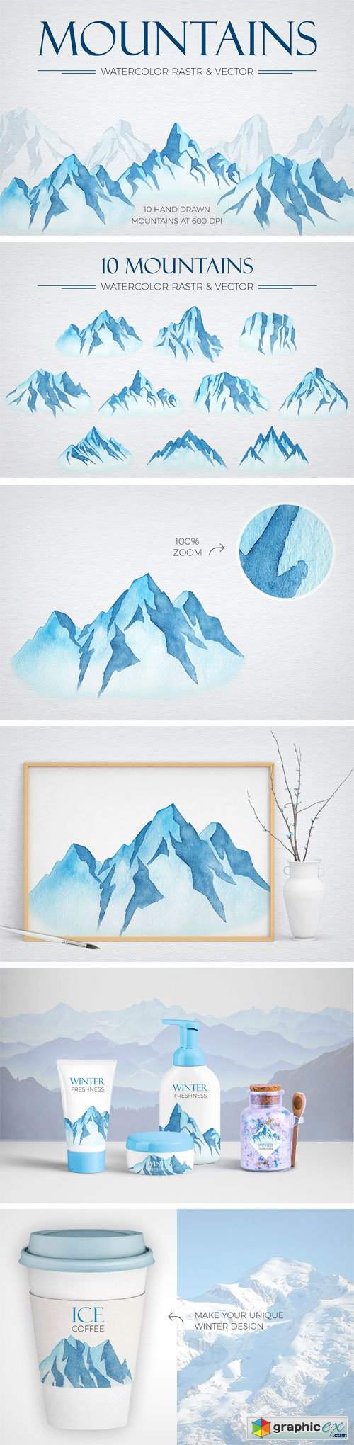 Watercolor Winter Mountains