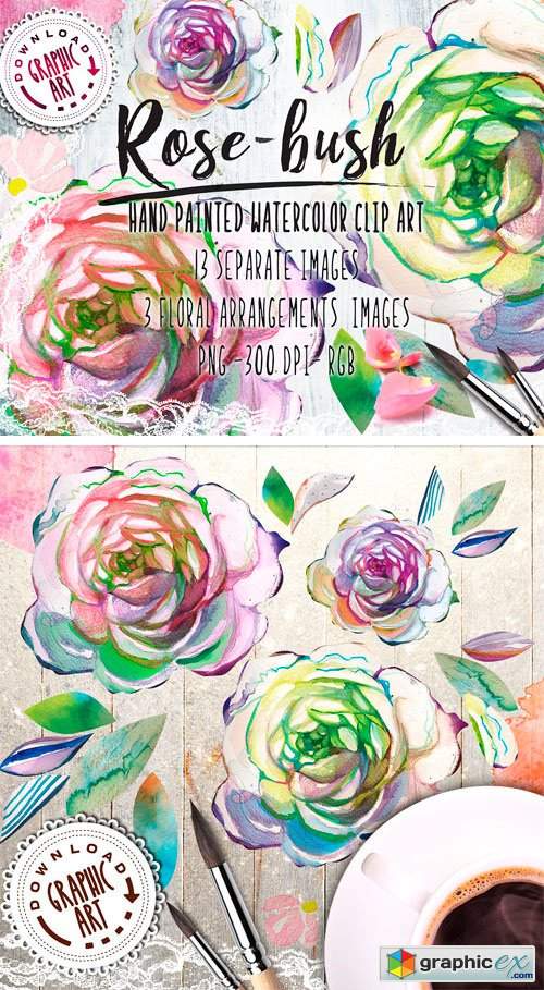 Watercolor Clipart; Rose Wreath