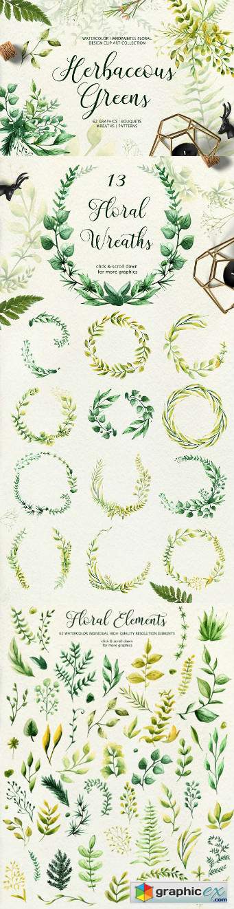 Herbaceous Greens-watercolor set