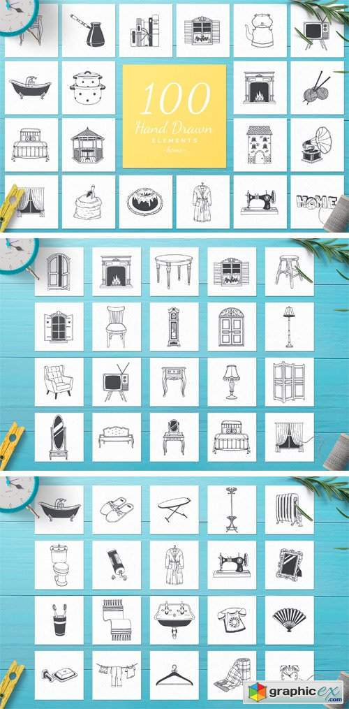 100 Hand Drawn Elements -Home-