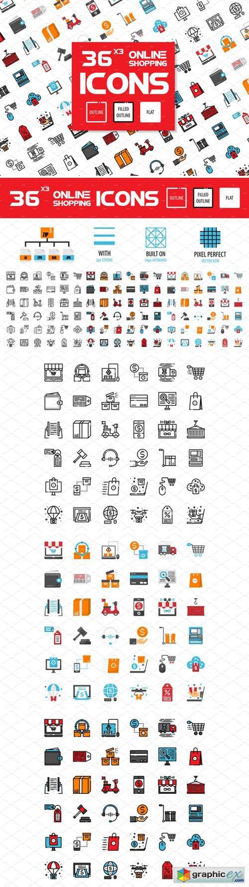 36x3 Online Shopping icons
