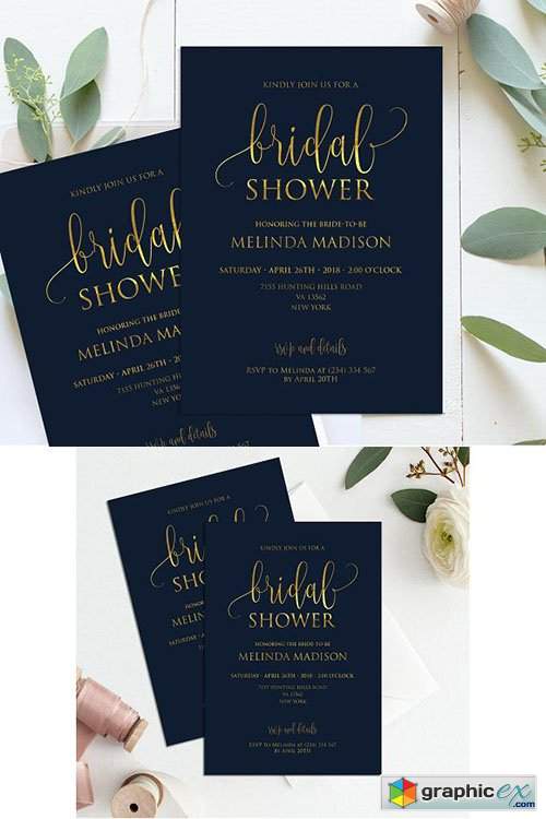 Navy Gold Bridal Shower Invitation