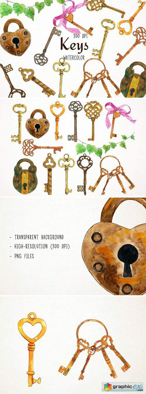 Watercolor Keys Clipart