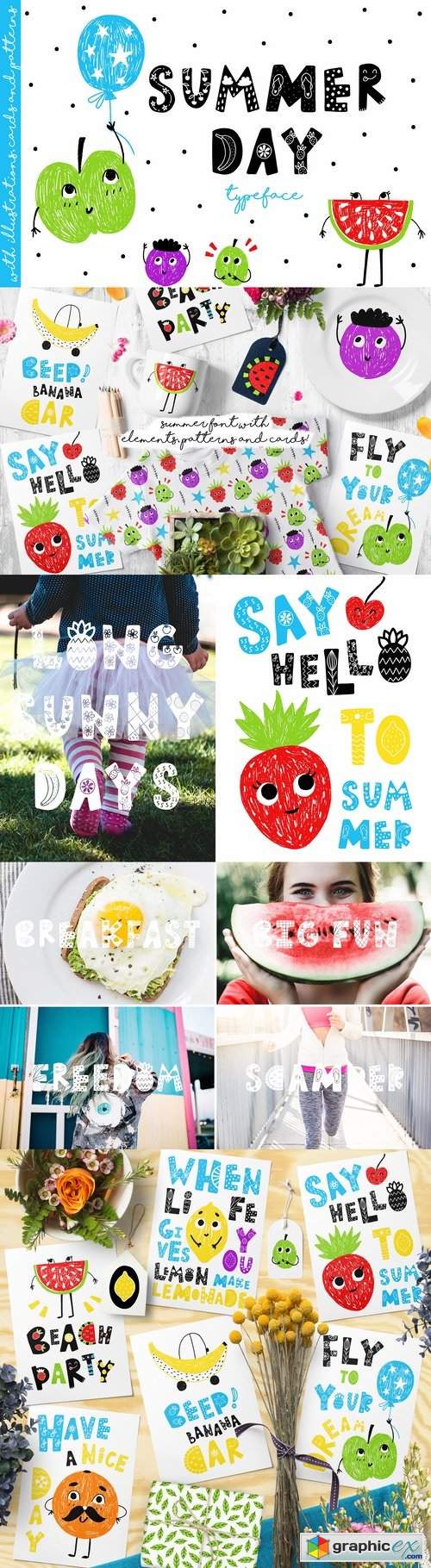 Summer Day Typeface with Clipart!