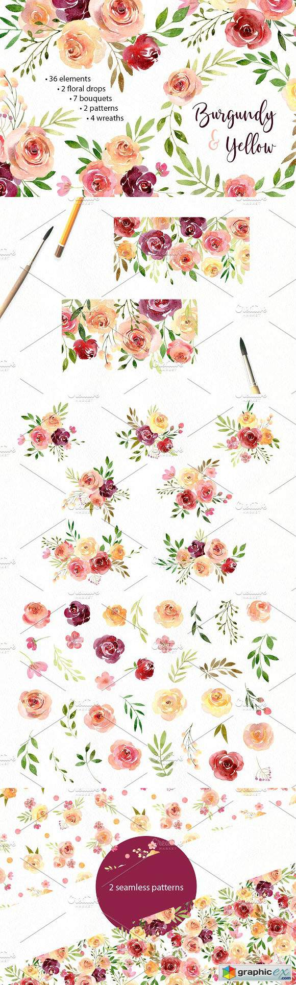 Watercolor Flowers Arrangements PNG
