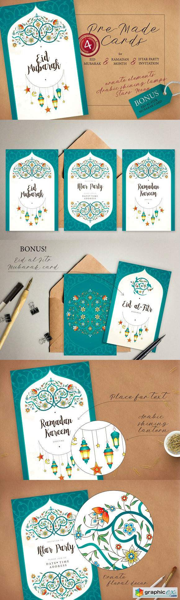 7 Set Of Ramadan Pre-Made Cards