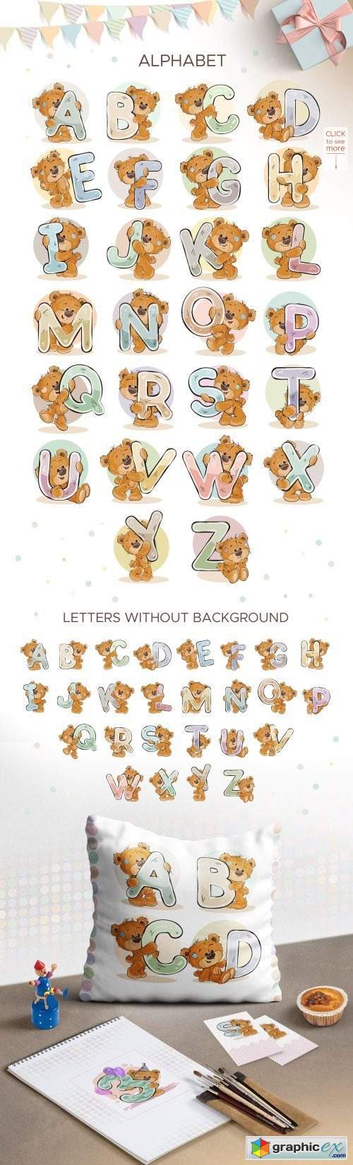 Kid's alphabet with cartoon bear