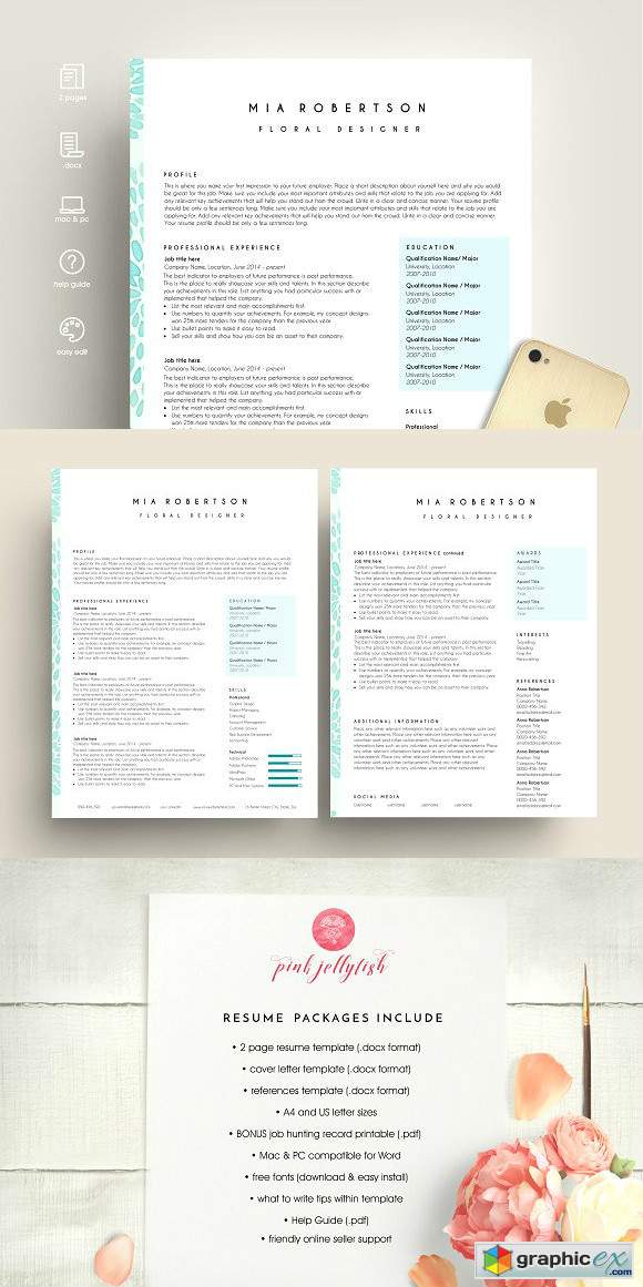 Creative resume template word blue