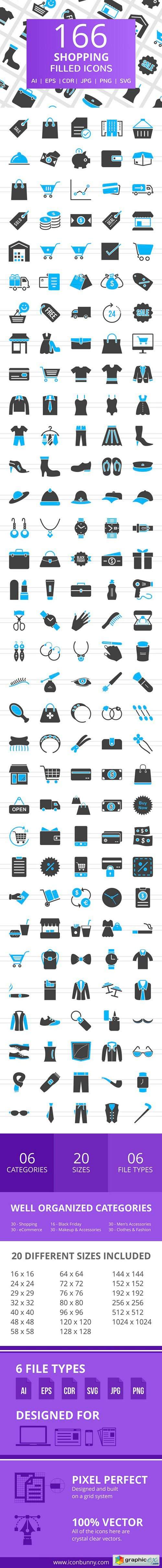 166 Shopping Filled Icons