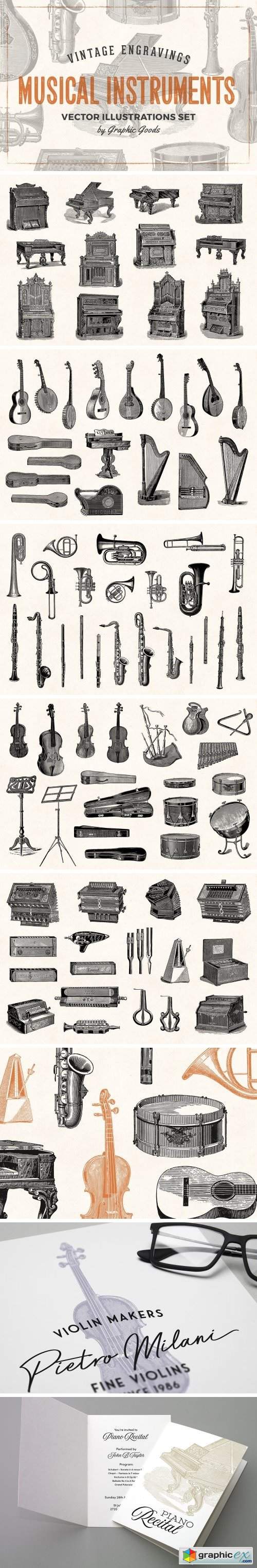 Musical Instruments Engravings Set