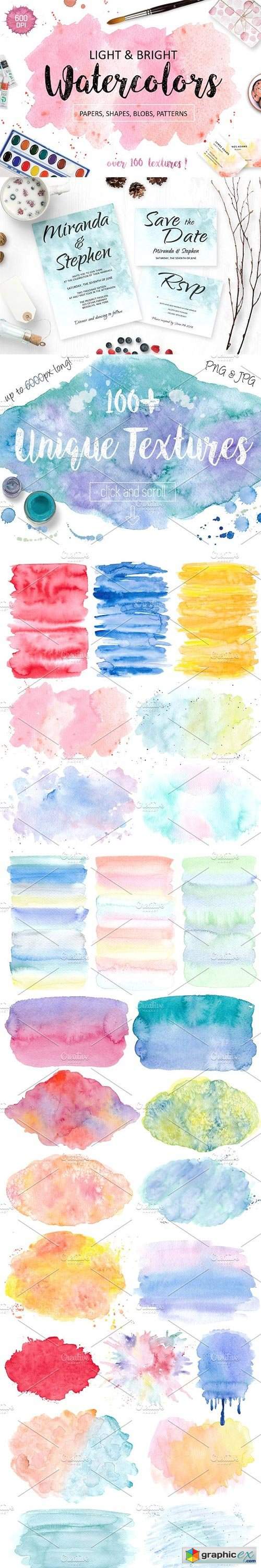 Bright watercolor textures pack