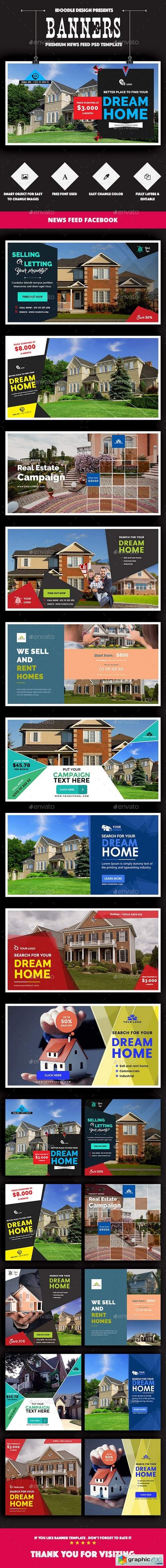 Facebook Real Estate Banners Ads - 20 PSD [2 Size Each]