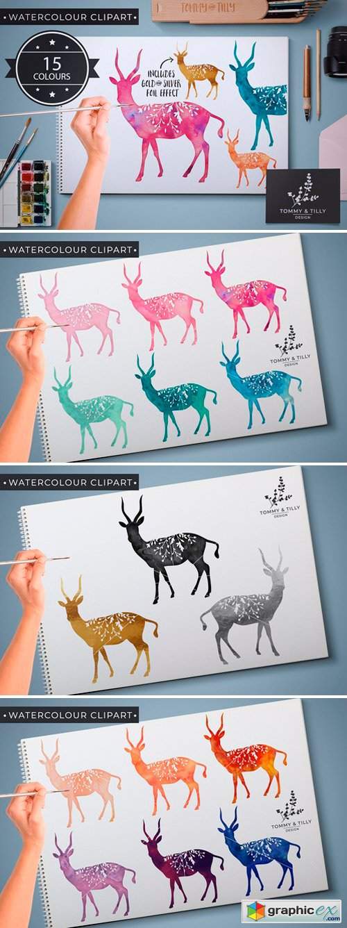 Antelope - 15 Watercolour & Foil PNG