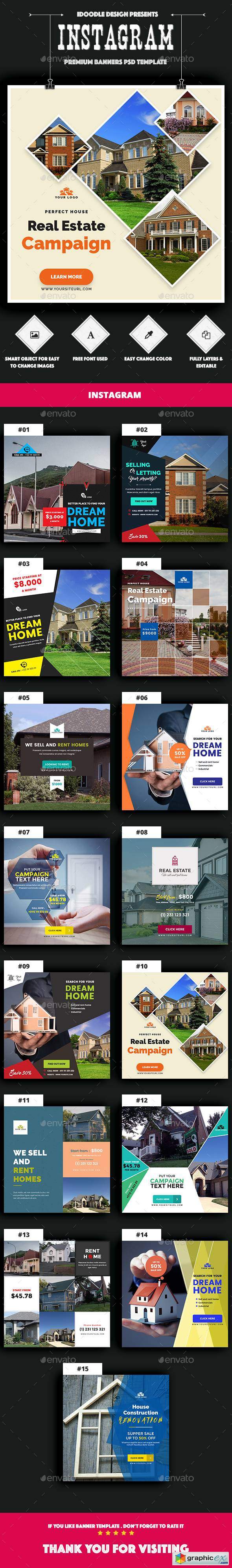Real Estate Instagram Banners Ads - 15 PSD