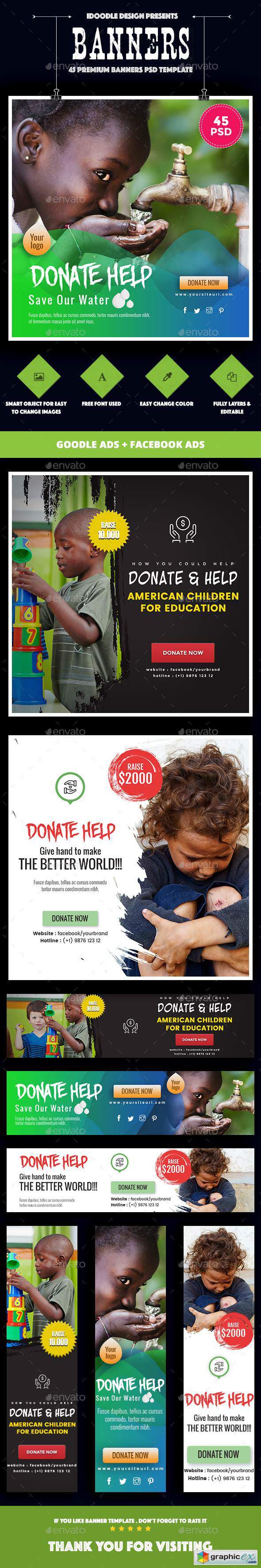 Bundle - Nonprofit - NGO, Charity/Fundraising Banner Ads [45 PSD]