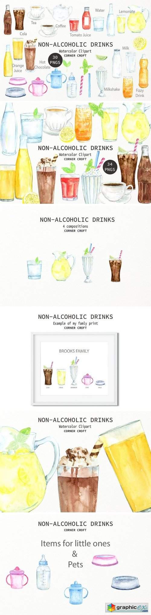Watercolor non-alcoholic drinks