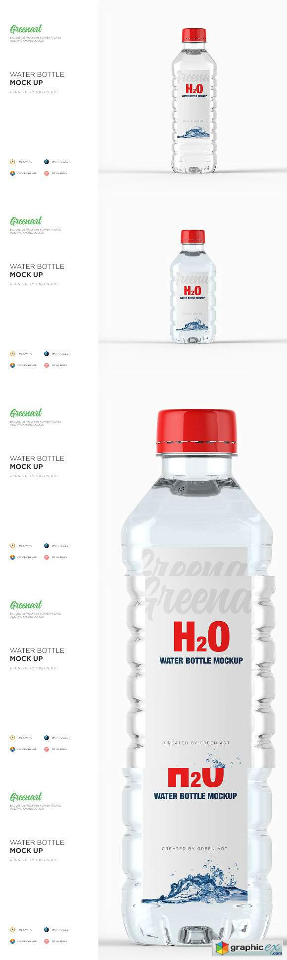 Plastic PET Bottle w Water Mockup