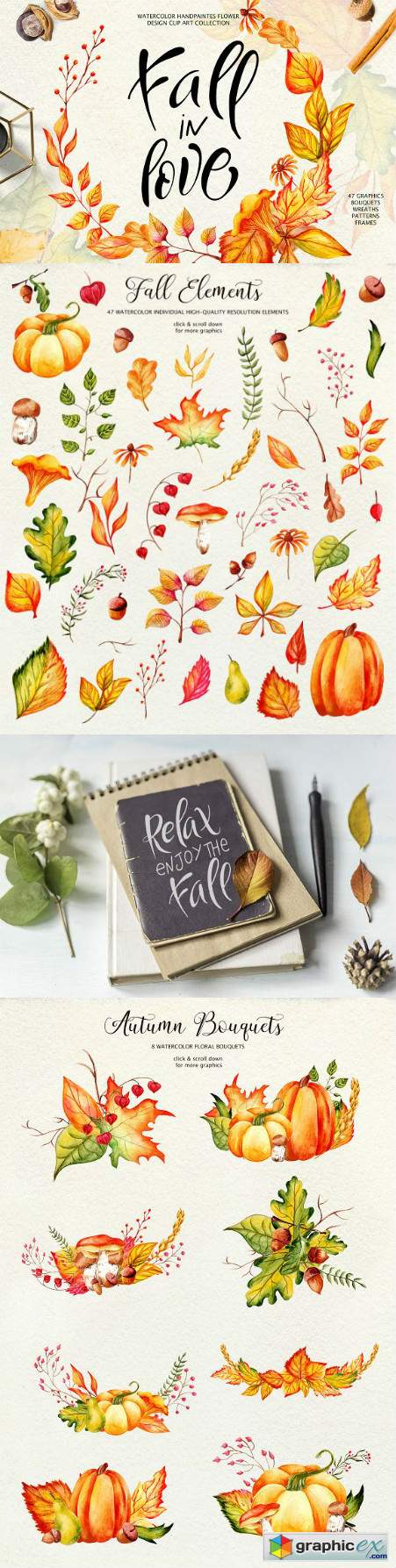 Fall in Love - Watercolor clipart