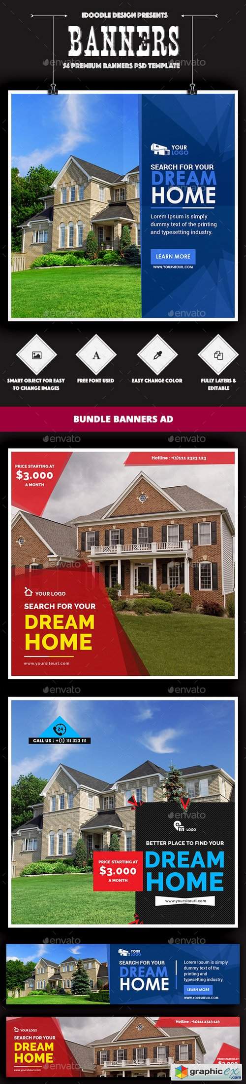 Bundle Real Estate Banners Ads - 54 PSD [03 Sets]